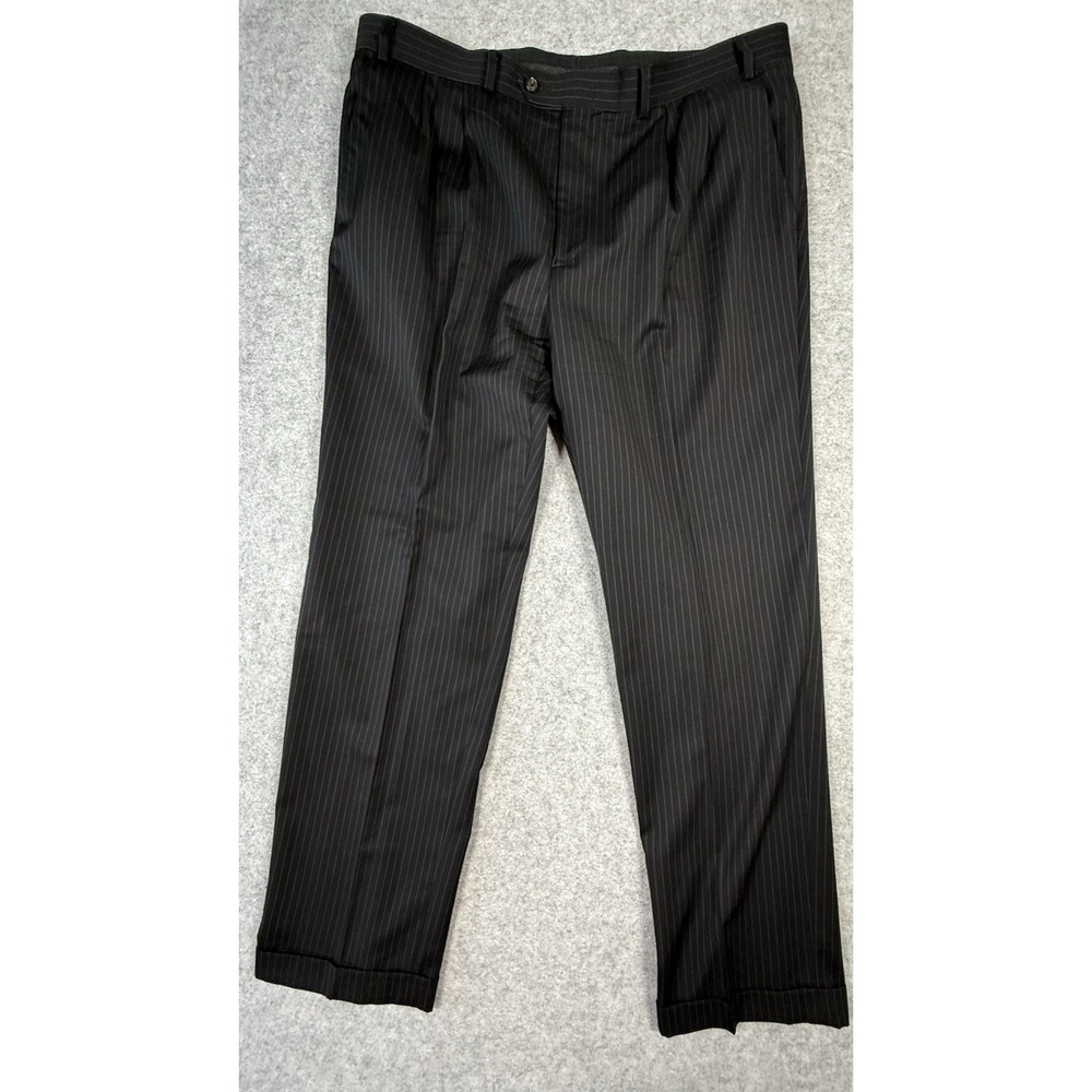 Lauren Ralph Lauren Mens 38x32 Black Pinstripe 100% Wool Dress Pants Trousers